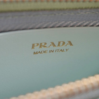 PRADA Triangle Logo Raffia Embroidered Leather Chain Pouch Green