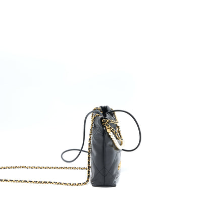 Chanel 23S Mini 22 Bag with Pearl Shiny Calfskin Black  (Microchip)
