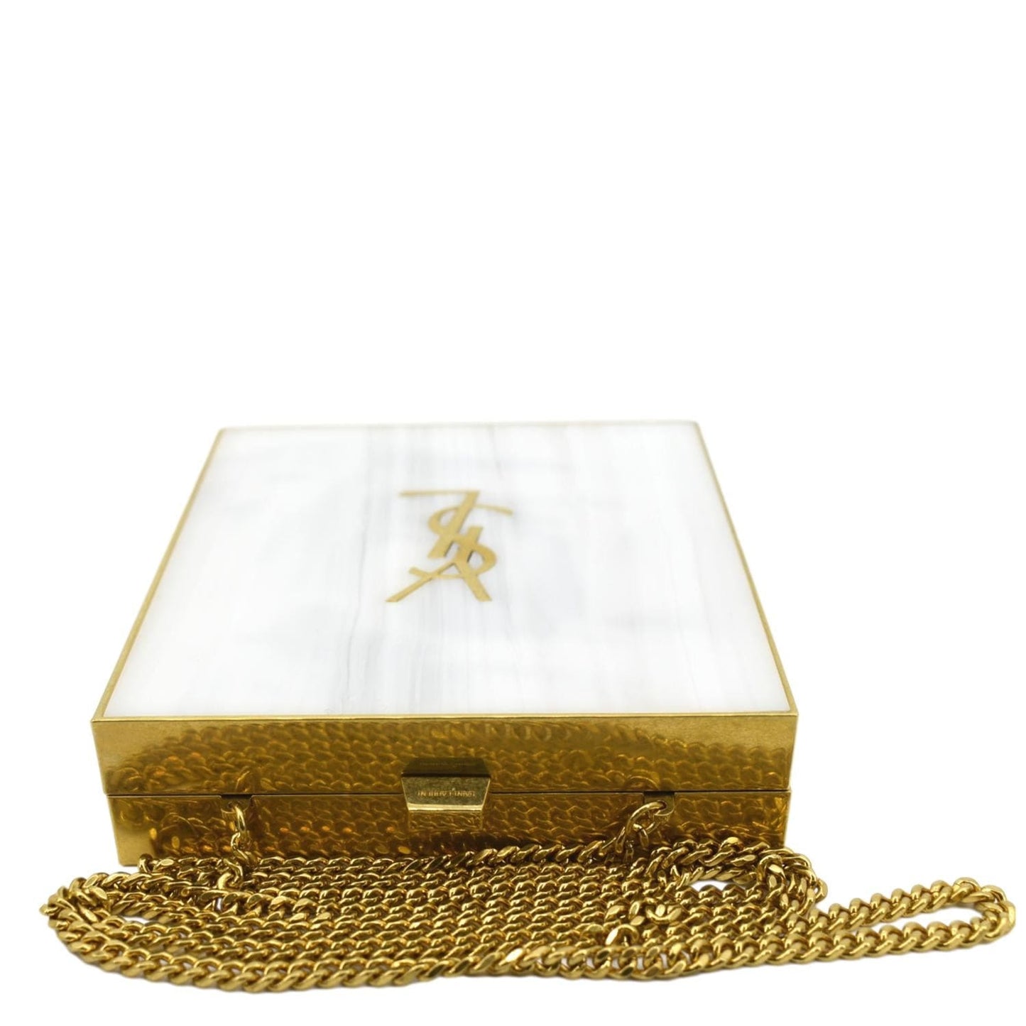 YVES SAINT LAURENT Tuxedo Box Plexiglass Metal Crossbody Bag Blanc Grise