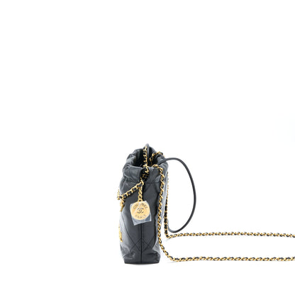 Chanel 23S Mini 22 Bag with Pearl Shiny Calfskin Black  (Microchip)