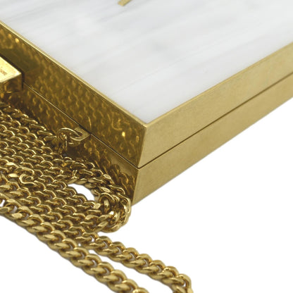 YVES SAINT LAURENT Tuxedo Box Plexiglass Metal Crossbody Bag Blanc Grise