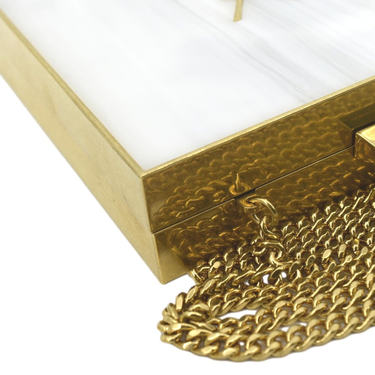 YVES SAINT LAURENT Tuxedo Box Plexiglass Metal Crossbody Bag Blanc Grise