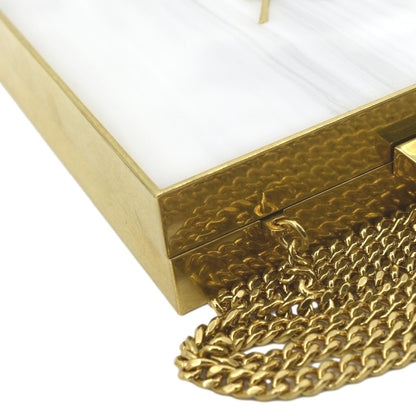 YVES SAINT LAURENT Tuxedo Box Plexiglass Metal Crossbody Bag Blanc Grise