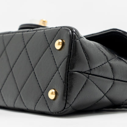 Chanel 25p Top Handle Flap Bag Shiny Lambskin Black (microchip)