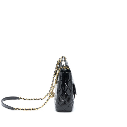 Chanel 23C Hobo Bag Shiny Calfskin Black Brushed  (Microchip)