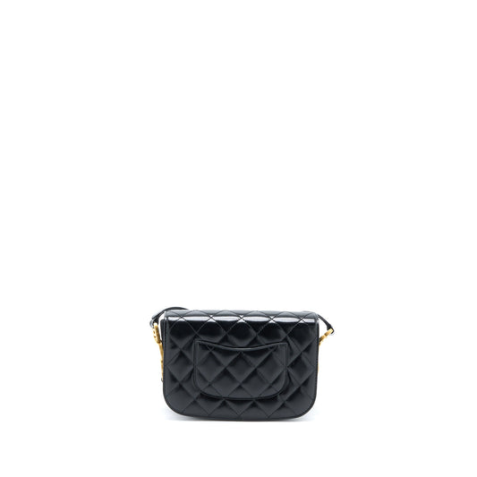 Chanel Crossbody Mini Flap Bag CC Logo Strap Calfskin Black Brushed  (Microchip)