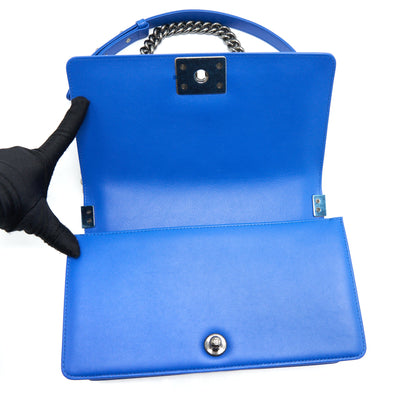 Chanel Medium Chevron Boy Bag Lambskin Blue Ruthenium Hardware