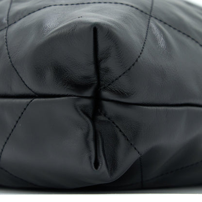 Chanel Medium 22 Bag White Letter Shiny Calfskin Black  (Microchip)