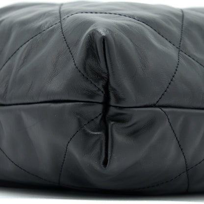 Chanel Medium 22 Bag White Letter Shiny Calfskin Black  (Microchip)