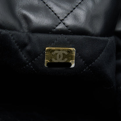 Chanel Medium 22 Bag White Letter Shiny Calfskin Black  (Microchip)