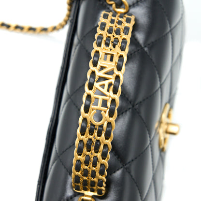 Chanel 23p Flap Bag with Top Handle Shiny Calfskin Black  (Microchip)