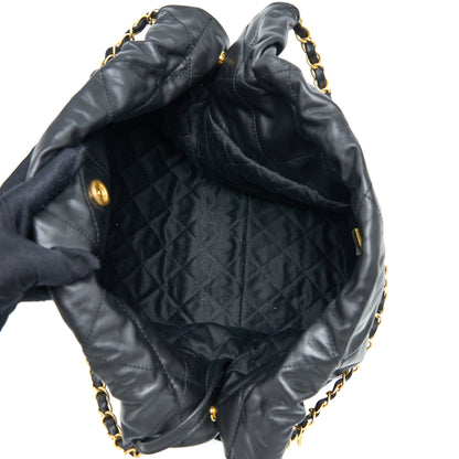 Chanel Medium 22 Bag White Letter Shiny Calfskin Black  (Microchip)