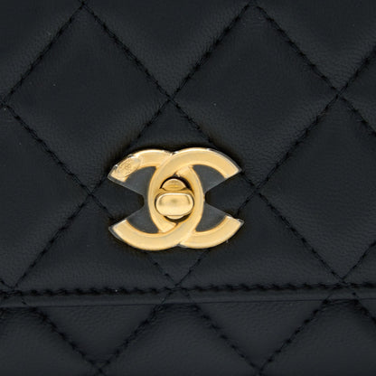 Chanel Pearl Crush Wallet On Chain Lambskin Black  (Microchip)