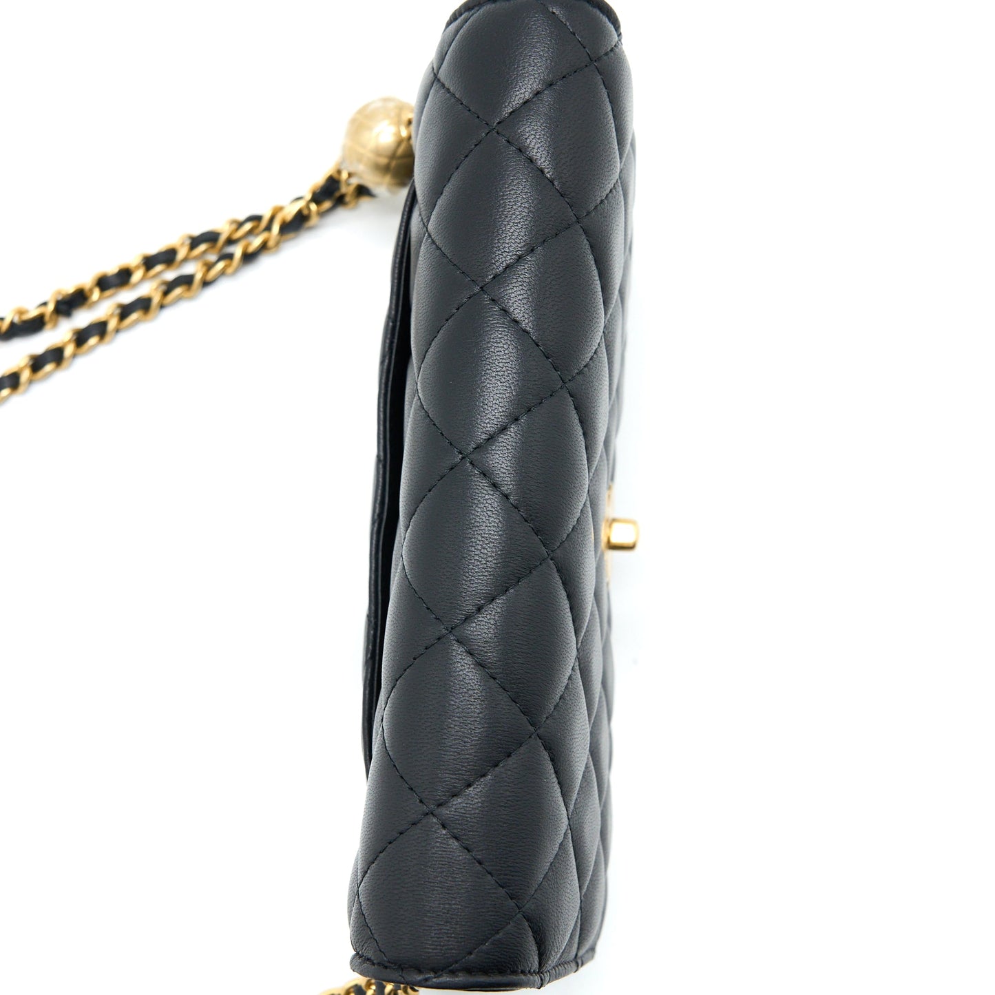 Chanel Pearl Crush Wallet On Chain Lambskin Black  (Microchip)