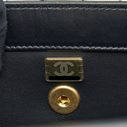 Chanel 23p Flap Bag with Top Handle Shiny Calfskin Black  (Microchip)