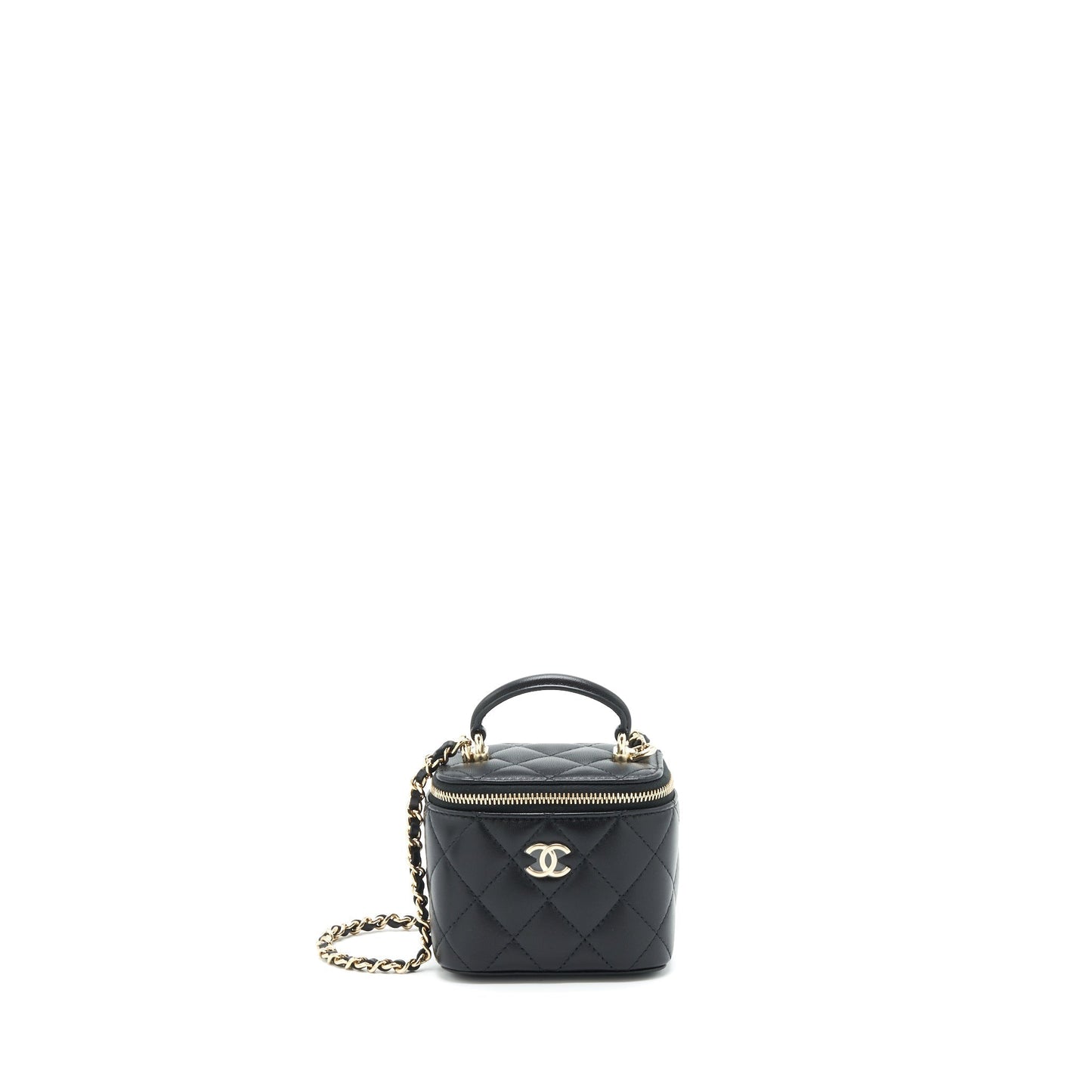 Chanel 22P Top Handle Mini Vanity With Chain And Mirror Lambskin Black L