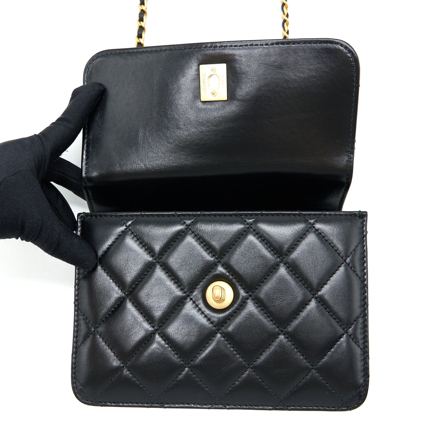 Chanel 23p Flap Bag with Top Handle Shiny Calfskin Black  (Microchip)