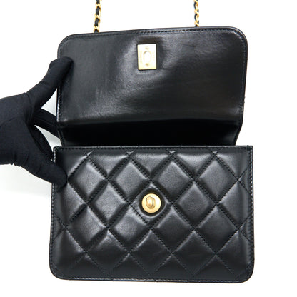 Chanel 23p Flap Bag with Top Handle Shiny Calfskin Black  (Microchip)