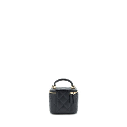 Chanel 22P Top Handle Mini Vanity With Chain And Mirror Lambskin Black L