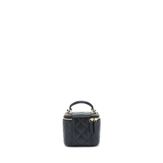 Chanel 22P Top Handle Mini Vanity With Chain And Mirror Lambskin Black L