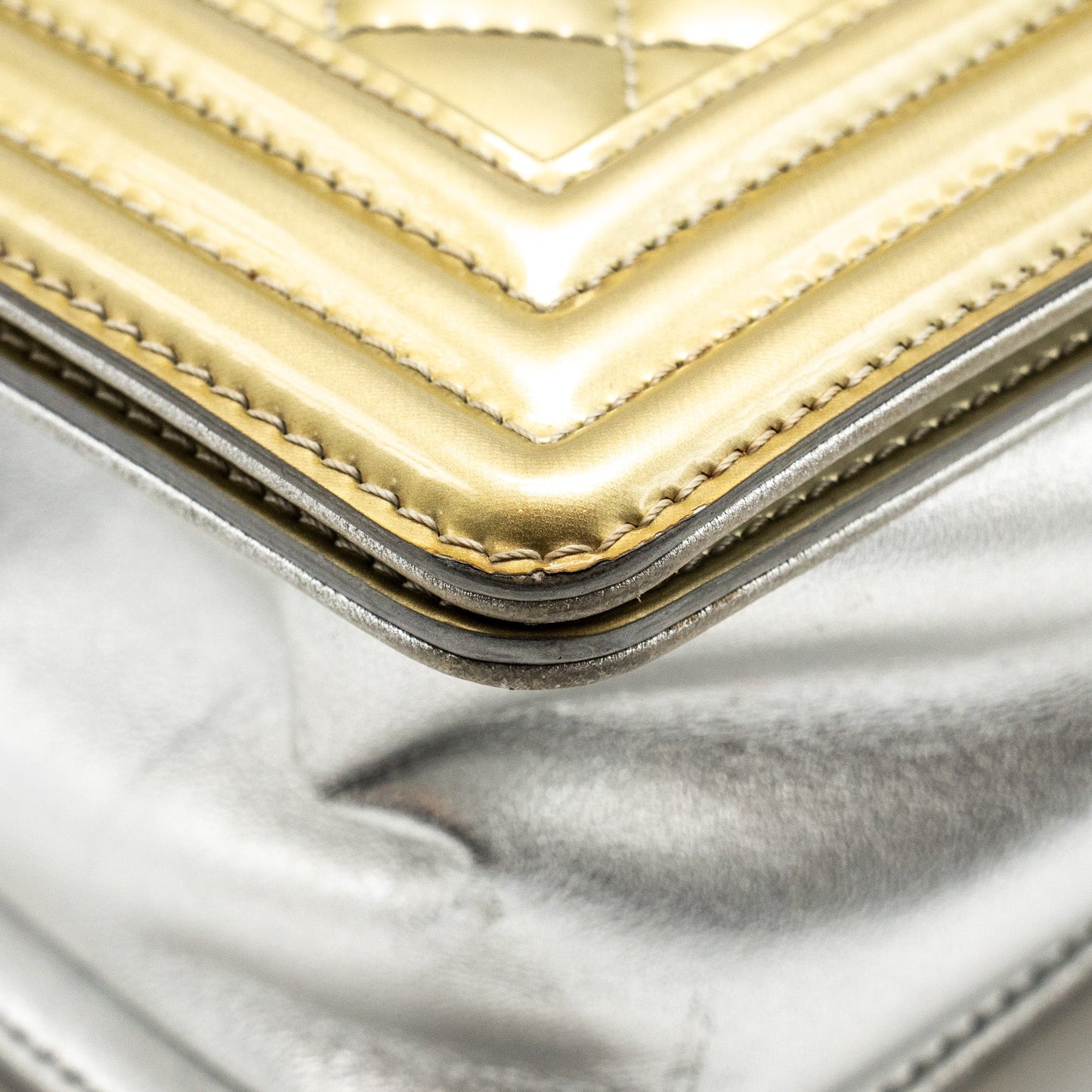 Chanel medium boy bag patent light gold / silver