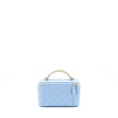 Chanel 22S Letter Handle Long Vanity With Chain Caviar Blue
