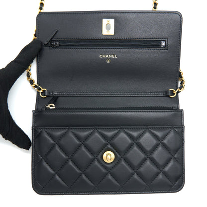 Chanel Pearl Crush Wallet On Chain Lambskin Black  (Microchip)