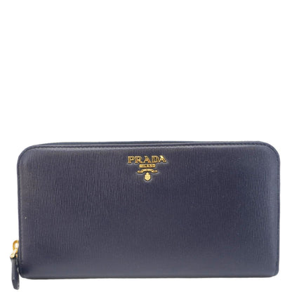 PRADA Zip Around Leather Wallet Blue