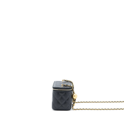 Chanel Pear Crush Long Vanity With Chain Lambskin Black