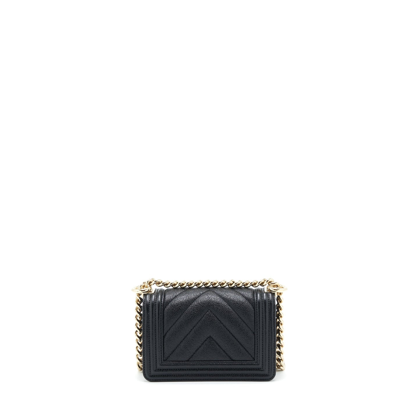 Chanel Mini Chevron Boy Bag Grained Calfskin Black L
