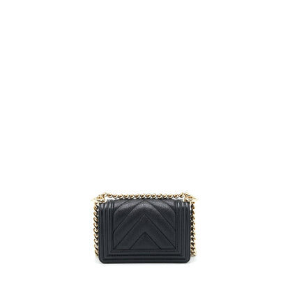 Chanel Mini Chevron Boy Bag Grained Calfskin Black L