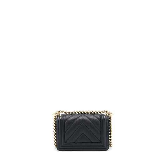 Chanel Mini Chevron Boy Bag Grained Calfskin Black L