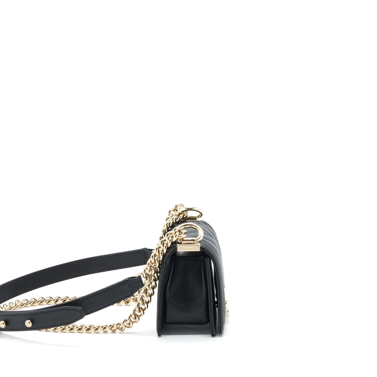Chanel Mini Chevron Boy Bag Grained Calfskin Black L