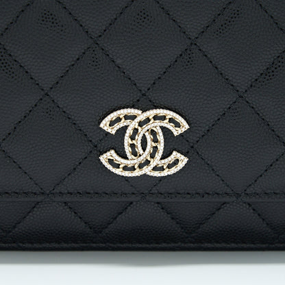 Chanel 22S Detailed CC Logo Wallet On Chain Caviar Black L