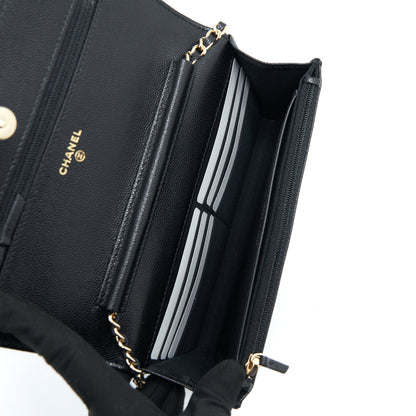 Chanel 22S Detailed CC Logo Wallet On Chain Caviar Black L