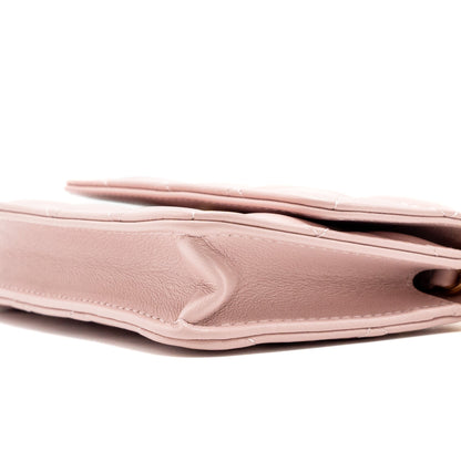 Chanel mini flap card holder with chain limited edition lambskin light pink  (microchip)