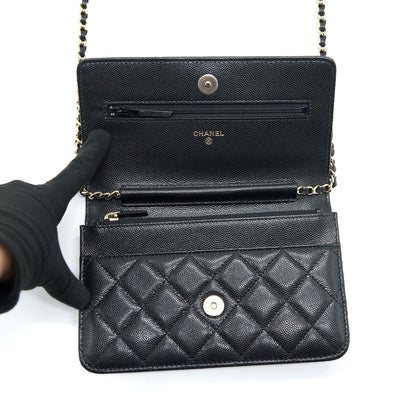 Chanel 22S Detailed CC Logo Wallet On Chain Caviar Black L