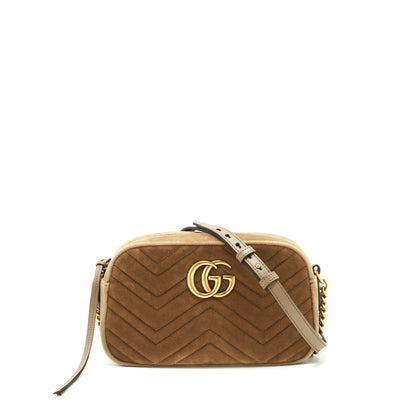 Gucci GG Marmont Camera Bag Velvet Gold Tan