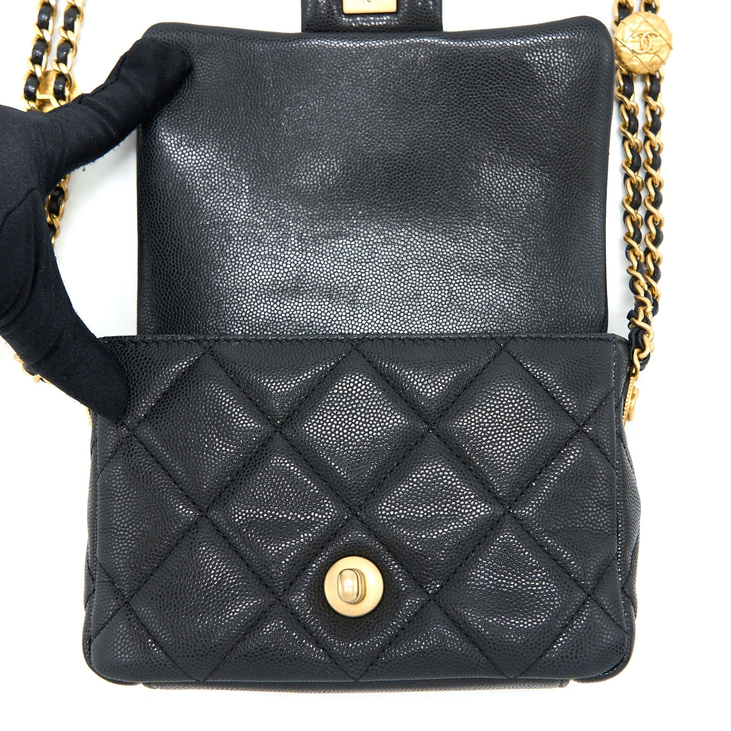 Chanel 22A Square Flap Bag Caviar Black  (Microchip)