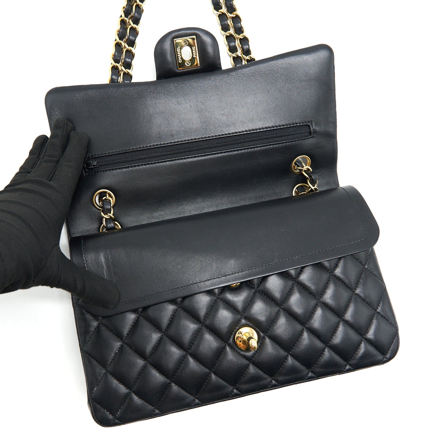 CHANEL MEDIUM CLASSIC DOUBLE FLAP LAMBSKIN BLACK