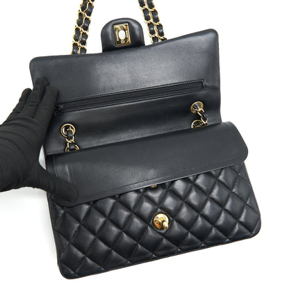 CHANEL MEDIUM CLASSIC DOUBLE FLAP LAMBSKIN BLACK