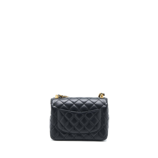Chanel Seasonal Flap Bag with Detail Chain Lambskin Black Brushed  (Microchip)