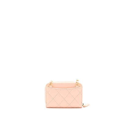 Chanel Pearl Crush Zippy Card Holder Lambskin Light Pink Brushed