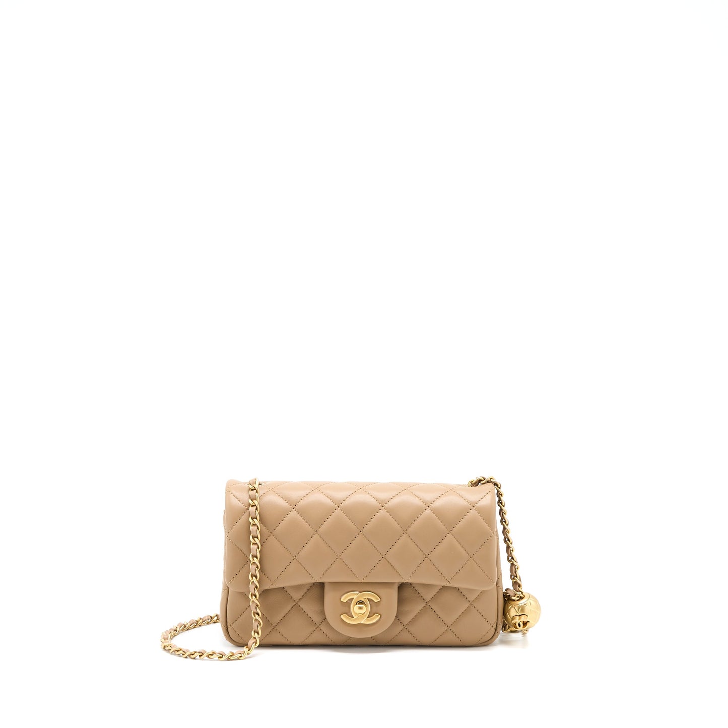 Chanel 22S Pearl Crushed Mini Rectangular Lambskin Dark Beige (Microchip)