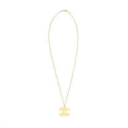 Chanel CC Logo Pendant Necklace Bright Gold Tone
