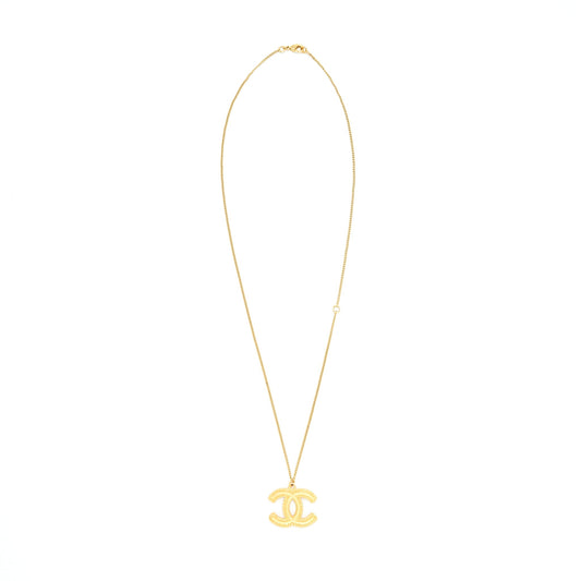 Chanel CC Logo Pendant Necklace Bright Gold Tone