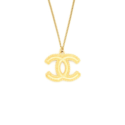 Chanel CC Logo Pendant Necklace Bright Gold Tone