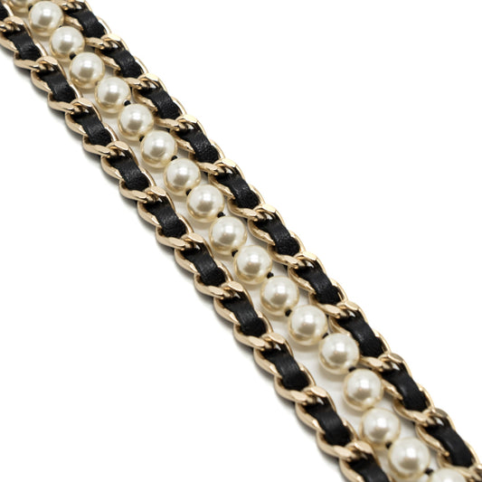 Chanel CC logo Dropped Waist Chain Belt leather Chain/Pearl L