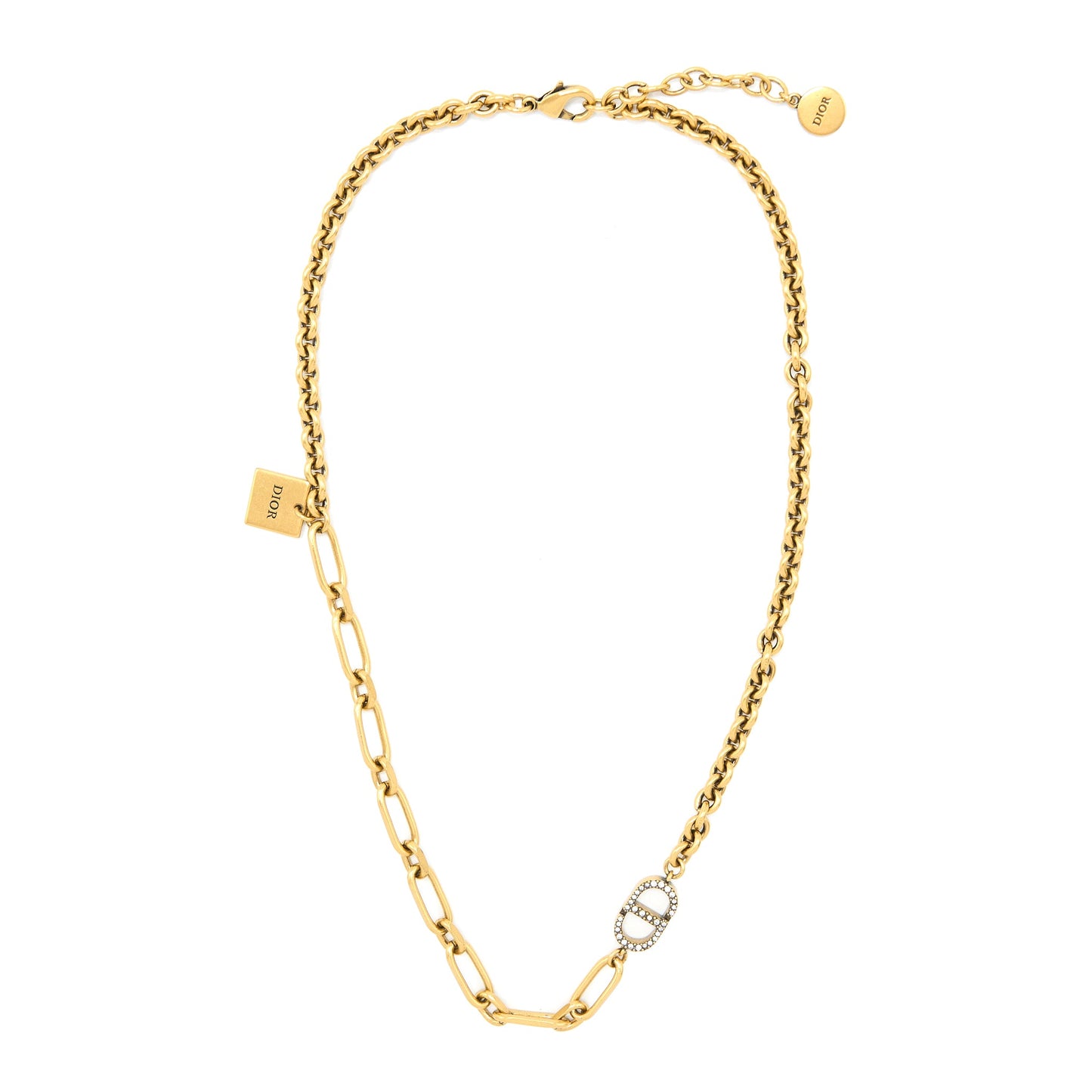 Dior CD with Crystal Chain Long Necklace Gold Tone