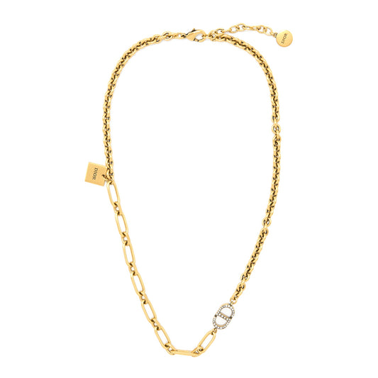 Dior CD with Crystal Chain Long Necklace Gold Tone